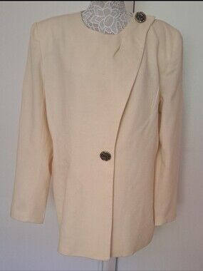 Vintage 80s 90s  Allison Gail 100% Pure Wool Blazer Jacket Made in USA Cream